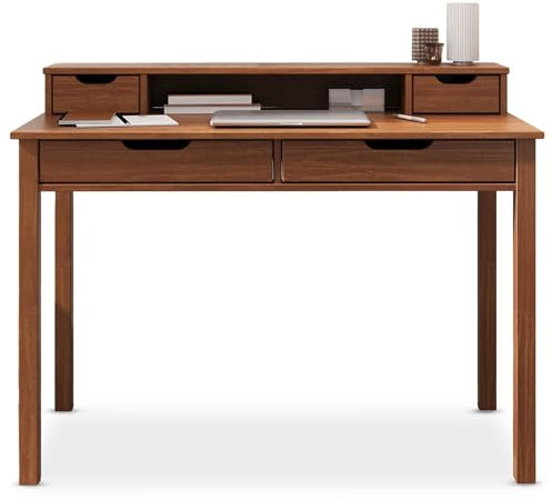 IDIMEX Schreibtisch Raul mit 4 Schubladen aus Massivholz, Kastanien Farben - Bürotisch mit Stauraum und Nische, Home-Office-Schreibtisch, PC-Tisch mit Aufsatz