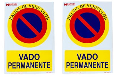 2 carteles de Vado Permanente, Señal de Prohibición, Salida de Vehículos, 21 x 30 cm, UNE 23035-4