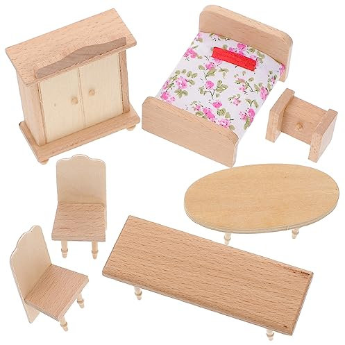 ibasenice 1 Set Mini Tisch Und Stühle Puppenhausmöbel Puppenhauszubehör Puppenhauszubehör Puppenschrank Puppenmöbel Puppenstuhl Puppenbett Puppenhausmöbel Holz