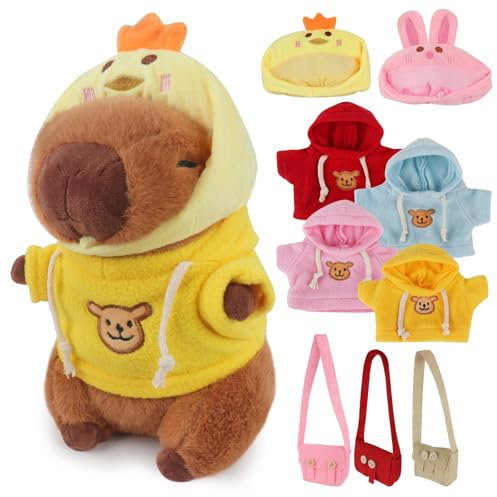 Lotvic Peluche Capibara, Capybara Peluche, 23cm Lindo Animal de Peluches de Capibara con Trajes y Accesorios, Peluches de Capybara para Niñas y Niños