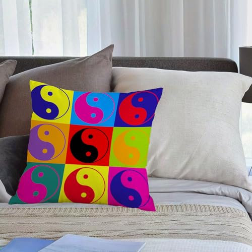 KHWEJ Kissenbezüge 50x50 cm,Ying Yang, Pop Art Design Yin Yang Zeichen Hip,Zierkissenbezug Cushion Cover Couch Wohnzimmer Außenbereich Deko