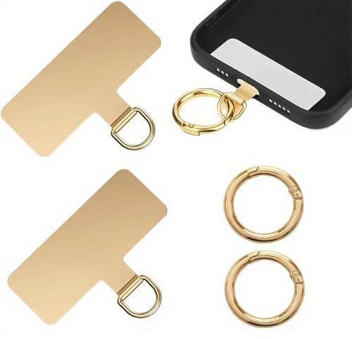 COYUN Patch pour Lanière de Téléphone, Lot de 2 Patins de Chaîne de Téléphone Portable et 2 Fermoirs à Ressort, Crochet de Lanière Universel pour Étui de Téléphone Portable (Or)
