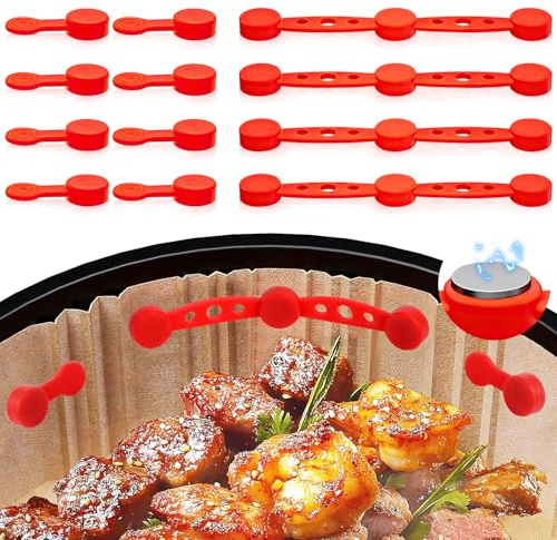 KOVSGQ 12er Set Magnete für Heißluftfritteuse Backpapier - Hitzebeständige Silikon-Magnetclips zur Fixierung von Pergamentpapier - Passend für Ninja, Cosori, Philips - Rot