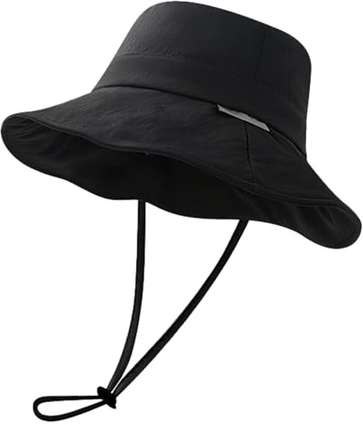 Chapeau de Soleil d'Été à Large Bord,Chapeau bob pour Homme Femme,Chapeaus d'été Pliable,Chapeaus de Pêche Noir Anti-UV avec Cordon de Serrage Réglable,pourCamping,Randonnée,Pêche,Marche