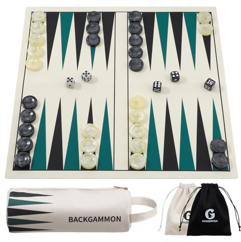 Juego de backgammon de 15.75 pulgadas, juegos de mesa clásicos de backgammon de silicona premium para 2 jugadores, juego portátil de backgammon de viaje plegable con bolsa de almacenamiento (verde)