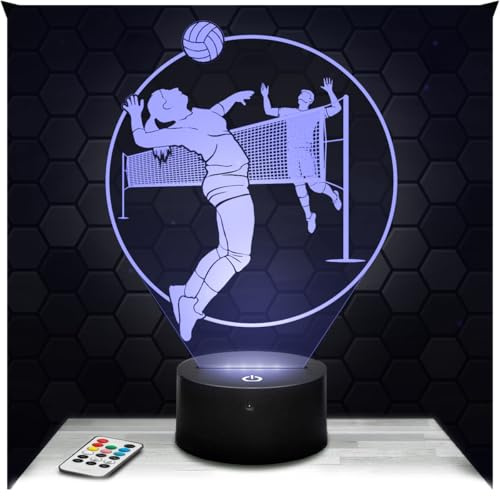 Lampephoto.fr - Lampe Volleyball 3D Touch Nachtlicht Volleyballer | Made in France, Sockel wählbar, dimmbar, Batterie/USB, HD-Lasergravur, Geschenk für Volleyballspielerinnen und -spieler