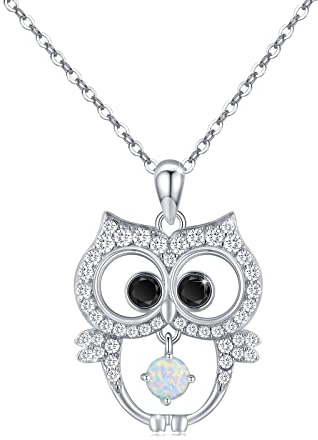 REDSUN 925 Sterling Silber Eulen Halskette Damen, Weißer Opal Anhänger, Eleganter Eulen Schmuck mit Zirkon für Frauen, Mutter, Freundin, Tochter Mädchen Frau Geburtstag, Valentinstag, Weihnachten