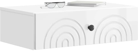 vidaXL Wandmontierter Beistelltisch Hochglanz Weiß 59 x 34,5 x 17 cm, Wohnzimmer, moderner Tisch, clevere Aufbewahrung, stylische, platzsparende Möbel für Ordnung
