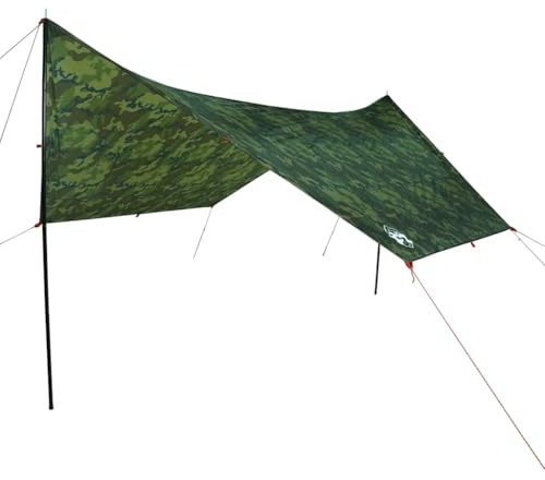 Mhdvray Tarp 462x306x211 cm Camping Plane mit 2 Stangen, Outdoor Schutzplane in Tarnmuster, Faltbare Überdachung für Trekking, Freizeit und Camping, Inklusive Tragetasche