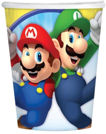 AMSCAN 8 Gobelets en Carton Super Mario 250 ML - Coloré - Taille Unique