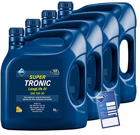 4x 5 L = 20 Liter ARAL SuperTronic Longlife III 3 5W-30 Motoröl inkl. Ölwechselanhänger