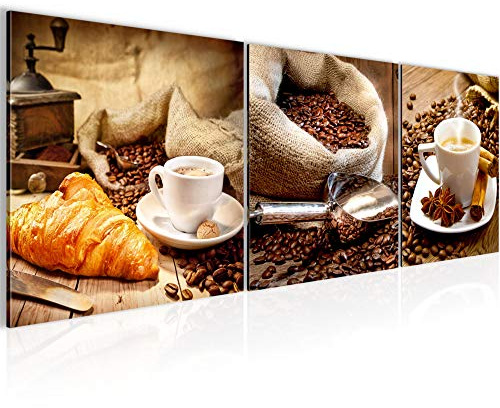 Runa Art Bilder Küche Kaffee 3 Teilig Bild auf Vlies Leinwand Deko Esszimmer Küchenbilder 90 x 30 cm Coffee Braun 504134a