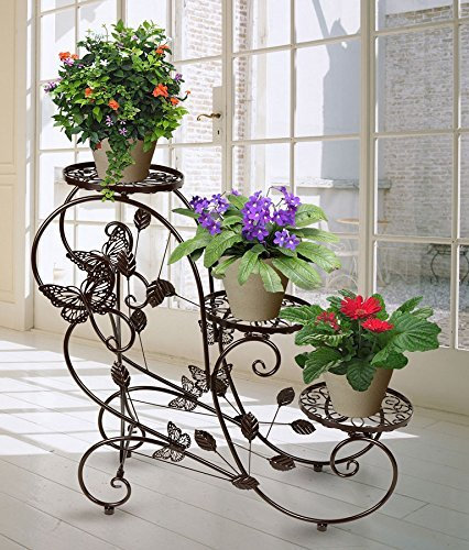 Werpower Portavasi in Ferro da Interno e per Giardino Esterno Scaletta Portafiori Fioriera Decorativa, per 3 vasi, 75 x 66 x 28cm Nero