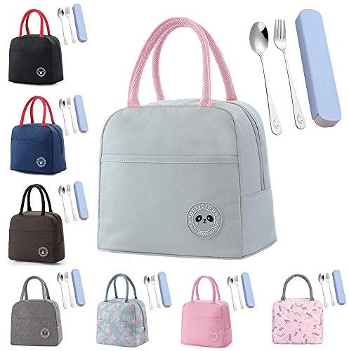 Insulated Lunch Bag Thermal Bag Cool Bag for Adults/Men/Women/Kids Portable Lunch Box Bag Holder Cooler Bag with Fork and Spoon for Foods & Drinks Picnic/Beach/School/Office Work