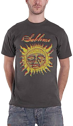 Sublime T Shirt Gelb Sun Band Logo Nue offiziell Herren Charcoal Grau