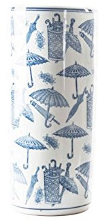 DRW Regenschirm, Porzellan, Weiß und Blau, mit Blumen und Schmetterlingen, 19,5 x 19,5 x 45 cm