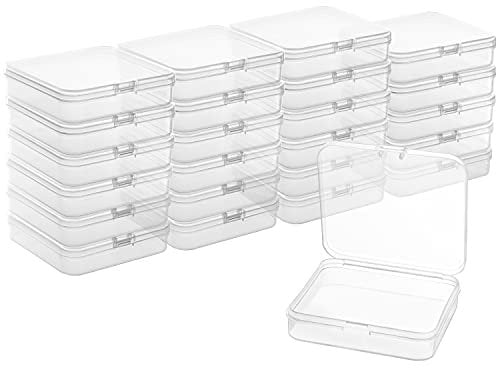 BELLE VOUS Kleine Aufbewahrungsboxen aus Klarem Kunststoff mit Klappdeckel (24 STK) 7,2 x 6,3 x 1,7 cm - Mini Aufbewahrungsbox für Pillen, Perlen, Schmuck, Bastelartikel & Kleinteile Aufbewahrungsbox