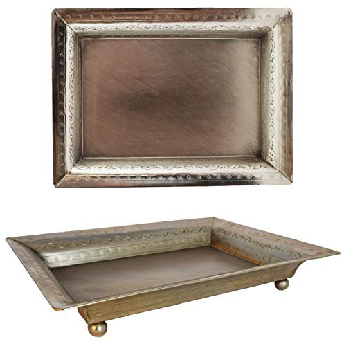 Orientalisches eckiges Tablett Schale aus Metall Genna 24cm groß Silber | Orient Dekoschale mit hoher Rand | Marokkanisches Serviertablett Eckig | Orientalische Silberne Deko auf dem gedeckten Tisch