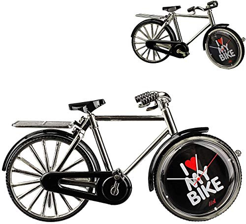 alles-meine.de GmbH kleine - Tischuhr/Miniatur - Uhr - Fahrrad/Bike - E-Bike - aus Metall - 10,5 cm - batteriebetrieben - Analog - Batterie - schwarz - Zahlen Stehuhr/Stand..