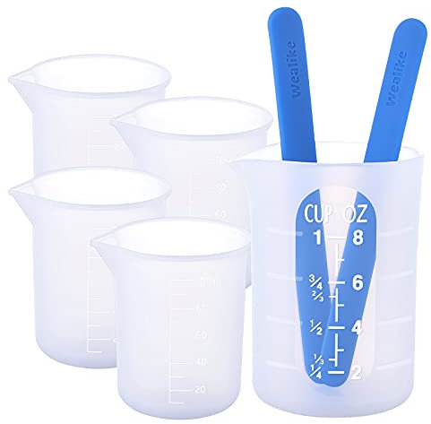 Silikon-Messbecher für Epoxidharz, 1 x 237 ml abgestufter Silikonbecher, 4 x 100 ml Rührbecher, 2 x Silikon-Rührstäbe, für Epoxidformen, Becherherstellung, Acrylfarbe, Ausgießzubehör