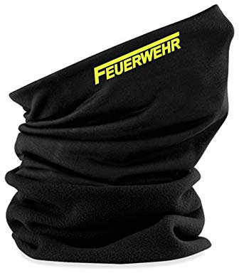 SHIRT-TO-GO Multifunktionstuch Alltagstuch Alltagsmaskenschal Maskenschal Mund- und Nasenschal Abdeckung schwarz mit Aufdruck neongelb Feuerwehr - Retten Schützen Bergen Löschen