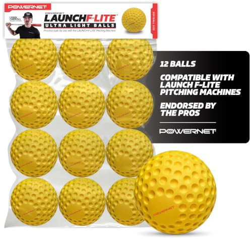 PowerNet Launch F-lite Softball & Baseball Pitching Machine, Dimpled Practice Balls, Bucket of Baseballs, Coaching Bucket Bundle for Pitching Machine, Baseball Training Equipment
