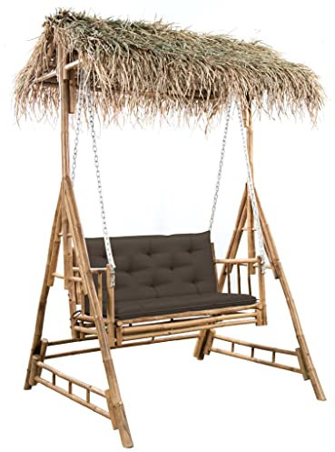 vidaXL Hollywoodschaukel mit Palmblättern Kissen 2-Sitzer Schaukelbank Gartenmöbel Gartenschaukel Gartenbank Schaukel Hängeschaukel 202cm Bambus