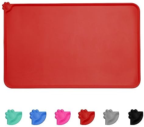 MOACC Tapis Gamelle Chien, Tapis d’Alimentation pour Chat en Silicone aux Normes FDA, Imperméable et Antidérapant, Rouge, 54 X 38 cm