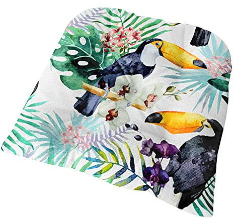 FANSU Stuhlkissen mit Bändern, Vogel & Blumen Drucken Sitzkissen Leinen Weiches Stuhl Auflage Tatami Komfortable Sitzpolster für Indoor Zuhause Stuhl Balkon Garten (40x40x6cm,Schwarzer Tukan)