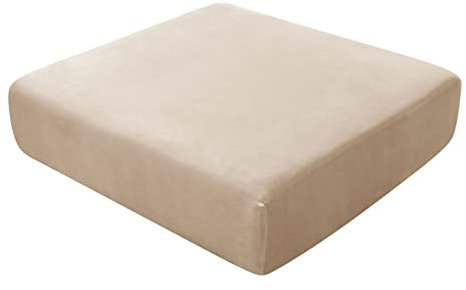 BXFUL Sofa-Sitzkissenbezüge, Sofakissen-Bezüge Stretch-Samt, Couchkissen-Bezüge Ersatz für individuelle Kissen mit elastischem Stoff (1-Sitzer,Khaki)