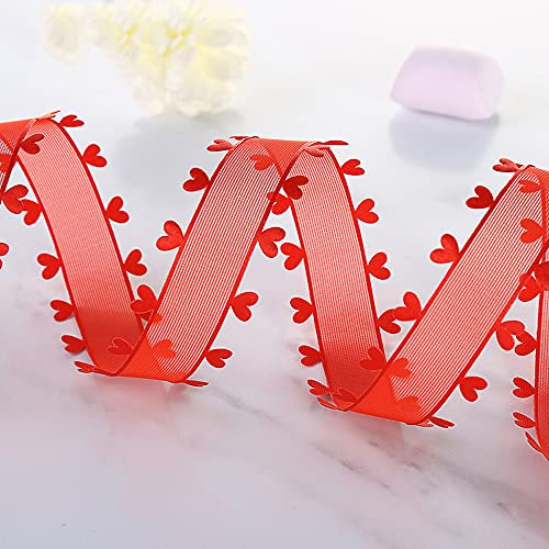 25mm x 18m Herzen Organzaband Organza Bänder Geschenkband Tüllband Schleifenband Dekoband für Auto Hochzeit Deko Tischdeko Zimmerdeko,um zu Machen Antennenschleifen Autoschleifen Autoschmuck,Rot