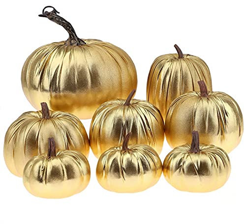 Gresorth 8 Stück Sortiert Gefälscht Handgefertigt Gold Leder Kürbisse Künstlich Herbsternte Halloween Dekoration Gemüse Heim Bauernhaus