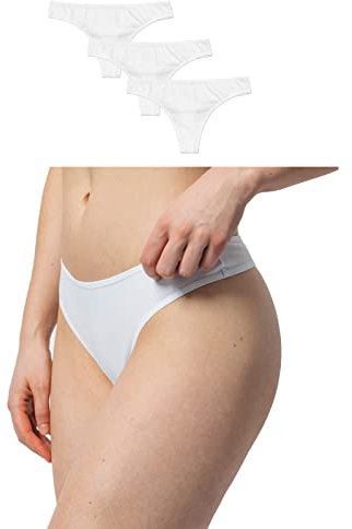 Snocks Tanga Damen aus Bio-Baumwolle (3er Pack) - String Damen Klassisches Design - Angenehmes Tragegefühl ohne Einschneiden - Unsichtbare Unterwäsche im Alltag - Weiß - L