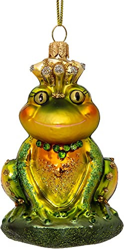 SIKORA BS748 Frosch mit Krone Christbaumschmuck Glas Figur Weihnachtsbaum Anhänger - Premium Line