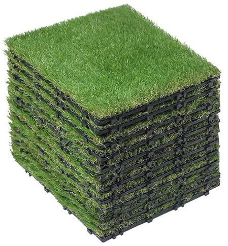 Floralcraft® 30cm Artificial Grass Tile (Set of 12) - Realistic Synthetic Turf Mat for Garden, Patio, Balcony, and Outdoor Flooring