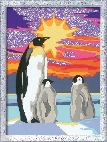Ravensburger CreArt 20162 - Pinguinliebe - Malen nach Zahlen Pinguin für Kinder ab 9 Jahre, Malset mit Rahmen, Pinsel und Acrylfarben, Geschenk für Mädchen und Jungen, mit Glitzer