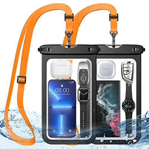 HWeggo wasserdichte Handyhülle,10,5 Extra Große IPX8 wasserdichte Handytasche mit Lanyard für iPhone 16 15 14 13 12 Pro Max,Samsung S25 S24 S23 Ultra usw(für die meisten Handy-Modelle)-Schwarz*2