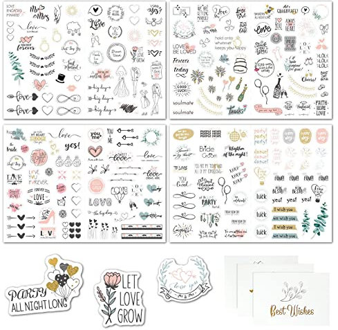 230 Vintage Wedding Stickers mit 10 Hochzeit Grußkarten, Aufkleber für Hochzeit Gästebuch, viel Liebe Dekosticker für Fotoalbum, Scrapbook, Journal Karte, Geschenke, Hochzeitsdeko