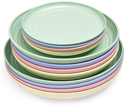 Juego de Platos de Cena irrompibles, Platos de Ensalada, Platos de Pan, Platos de vajilla Ligeros, Bonitos Colores y fáciles de Lavar, Platos de Postre, saludables para niños y Adultos (12 Unidades)