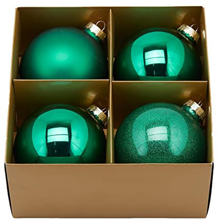 Magie di Natale Christbaumkugeln aus Glas gemischt, mit Glitzer, matt und glänzend (Ø 10 cm, dunkelgrün, 4)