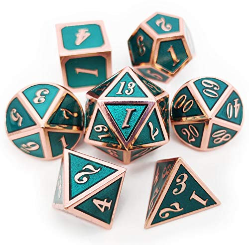 Haxtec Metal DND Dice Set Copper Teal Polyheral Metall Würfel for RPG D&D Dungeons and Dragons Gifts W/PU Leather Polyeder Dice Bag