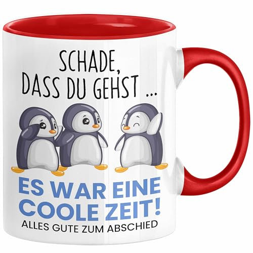 Trendation - Schade Dass Du Gehst Tasse Geschenk zum Abschied Jobwechel Abschiedsgeschenk Arbeitskollegin (Rot)