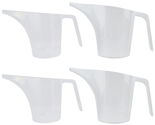 EIKS Plastic Funnel Pitcher Measuring Cup with Long Spout for Filling Muffin Pans, Baking Molds, Salt Shakers, Pancake Batter, Watering Plants (2-Pack 1000ml + 2-Pack 500ml)