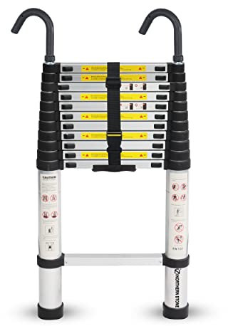 NORTHERN STONE Scala Telescopica 3,2m Scala a Soppalco Multiuso in Alluminio Allungabile, Pieghevole e Portatile, Carico Massimo 150kg/330lb, Gradino Regolabile, EN131 (3,2 m)