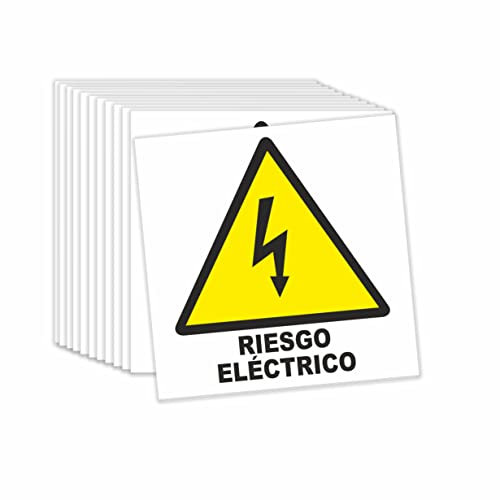 Seribas Señal Riesgo Electrico - Señal Pegatina Peligro - Medidas 5cm x 5cm - Vinilo Adhesivo - Carteles Homologados Con Tinta Y Materiales Resistentes. Ideal Interiores y Exteriores. (12)