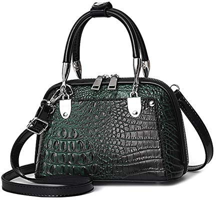 ADITAM Retro-Handtasche für Damen Klassische Kroko-Umhängetasche PU-Leder-Umhängetasche Top-Griff-Taschen mit Zwei Reißverschlüssen Grün Double The Comfort