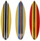 Zeckos Set mit 3 handgefertigten Holz-Surfbrett-Wandskulpturen: rot, blau, braun, Rennstreifen, jeweils 40,6 cm lang, einfache Installation, perfekt für Strand-Themen-Heimdekoration
