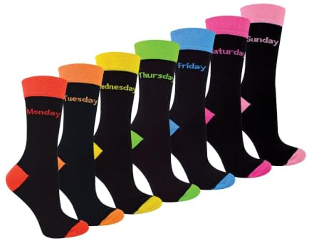 Sock Snob Damen Wochentage Socken in Schwarz Baumwolle Socken Lustig mit Mehrfarbig Ferse und Spitze
