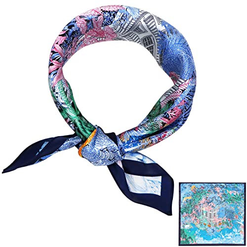 ZhaoCo 100% Natürliche Maulbeerseide Schal, 53x53cm Seidentuch Grafikdruck Klein Weich Quadratisch Seidenschal für Damen