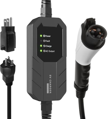 MEGEAR Skysword Ⅱ EV Charger Level 1-2, 100-240V 16A 25FT Portable EVSE, NEMA 6-20 Plug with NEMA 5-15 Adapter Electric Vehicle Charging Station
